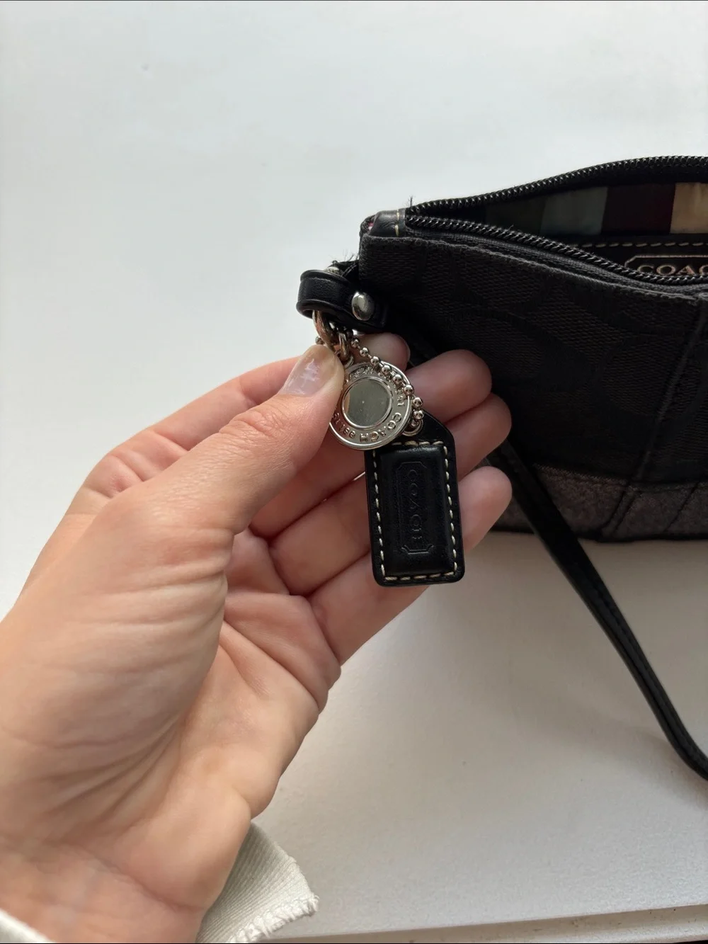 Coach Black Signature Legacy Stripe Wristlet